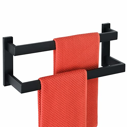 Alise 16 Inch Double Towel Bars for Bathroom Wall Mount,Bathroom Towel Holder Double Towel Racks for Bathroom Lavatory,SUS304 Stainless Steel Towel Rail Towel Hanger for Walls,Matte Black