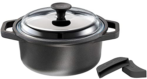 RÖSLE CADINI Kochtopf, Hochwertige Aluminiumgusstopf mit kratzfester Antihaftversiegelung ProResist, recyceltes Aluminium, Glasdeckel, induktionsgeeignet, spülmaschinengeeignet, 24 cm