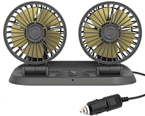 Ventilateur de voiture à double tête, TOTMOX 12V Allume-cigare Mini ventilateur de refroidissement pour voiture, camion, van, SUV, RV, bateau, home, rotation horizontale à 360° et verticale à 180°