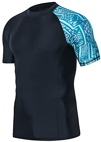 HUGE SPORTS Maglia da Nuoto da Uomo Rash Guard a Maniche Corte Compressione Asciugatura Rapida (Zigzag,2XL)
