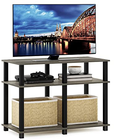 Furinno Romain Turn-N-Tube TV-Ständer für Fernseher bis zu 40 Zoll, Französische Eiche/Schwarz
