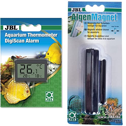 JBL 6122100 DigiScan Alarm Aquarium-Thermometer, Grau & Scheiben-Reinigungsmagnet 61292, Für Aquarienscheiben, JBL Algenmagnet, M