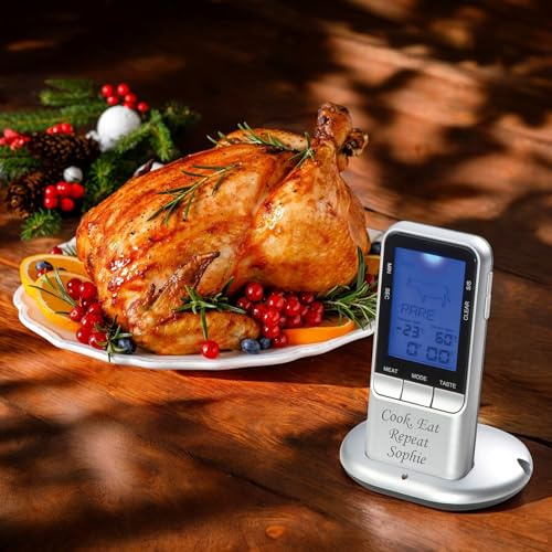 Personalised Turkey Meat/BBQ Wireless Thermometer - Roasting Thermometer - Digital Meat Thermometer - Digital Cooking Thermometer for Oven, Grill, Kitchen & BBQ - Laser Engraved with any custom text