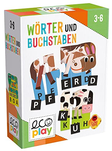 eco play Wörter und Buchstaben Montessori Lernspiel für Kleinkinder ab 3 | Buchstaben lesen, Wörter schreiben und Tiere kennenlernen. Mit Pädagogen entwickelt, Made in Italy ab 3 Jahren alt