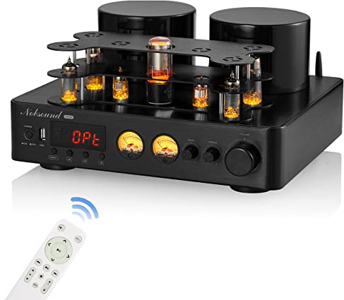 HiFi Bluetooth 5.0 Tube Power Amplifier Coax/Opt Integrated Audio Amp USB Player