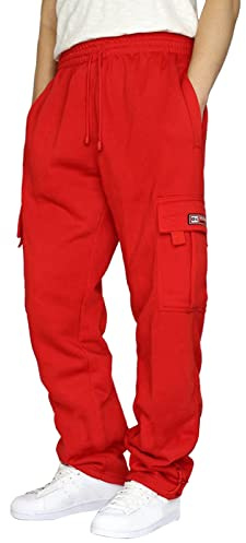Halfword herr lösa fleece cargobyxor casual gym joggingbyxor lätta joggingbyxor, Röd, XL