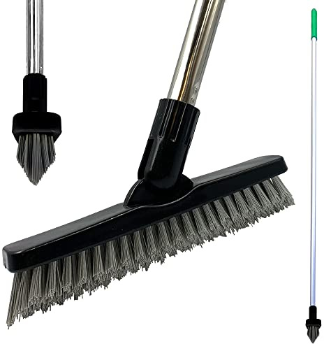 Colour-Coded Grout Cleaning Brush, Angled Floor Grout Cleaner with Stiff Bristles, Swivel Head Floor Scrubbing Brush with Long Handle for tiles, Bathroom, Kitchen, & Hard-to-Reach Corners (Green)