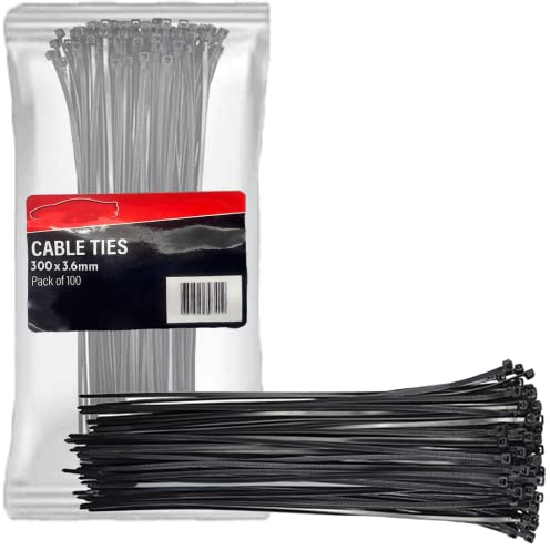 Xtremeauto Cable Ties 100 Pack Zip Ties - Heavy Duty Zip Tie Pack, Nylon Cable-Ties, Strong Self-Locking Cable Tie Wire Ties, Perfect for Home, Garden, Office, Mechanics & DIY (300mm x 3.6mm, Black)