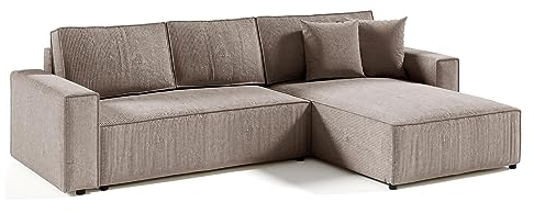 Mars Meble Ecksofa Parys L-Form Polsterecke mit Cord-Bezug mit Schlaffunktion und Bettkasten 290 cm Sofa l-förmig, Farbe: Cappucino, Poso 02