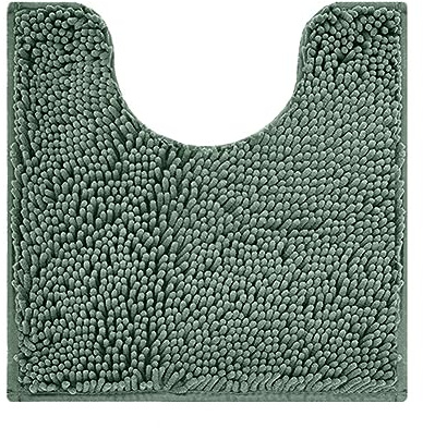 Reyox Chenille Badematte mit WC Ausschnitt, rutschfest Waschbar Badezimmerteppich, Weicher Absorbierende WC Vorleger, Toilettenteppich in U-Form Dunkelgrün 1