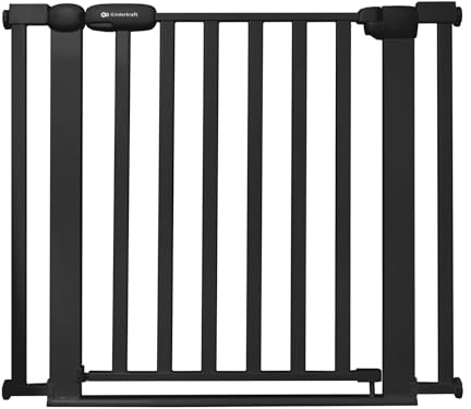 Kinderkraft LOCK&GO Cancelletto di sicurezza da 75-103 cm, Chiude automaticamente di 90 gradi, Doppio dispositivo di sicurezza, Previene di inciampare, Nero