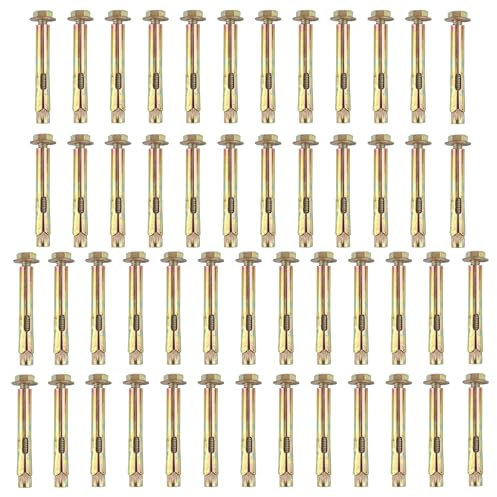 YKUKIZEE 50 Pcs Expansion Screw Bolts, M6 x 8 x 60 mm Hex Nut Expansion Bolt Sleeve Anchors, Heavy Duty Concrete Anchor Bolts Carbon Steel for Masonry Brick Cavity Wall Fixings