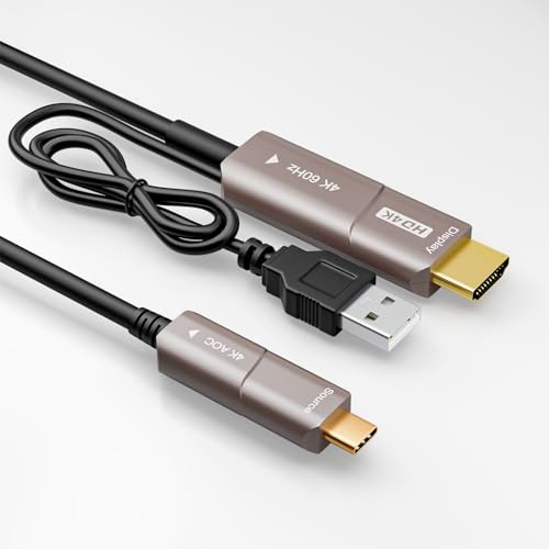 CHENLENIC Câble optique USB C vers HDMI USB 3.1 type C vers HDMI 4K, compatible Thunderbolt 3/4, pour MacBook Pro/Air (F0402-AOC-15M)