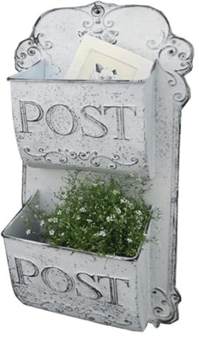 Wall-Mount Mailboxes Metal Letter Box Double Layer Outdoor Wall Mount Mailbox French Rural Style Wind Leaving Message Storage Home Decoration Special (Color : Blanc)