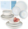 SÄNGER | Tafelservice Santorini 12 tlg, Teller Set 4 Personen TEST SEHR GUT, Steingut Geschirr Set inkl. Speise- Dessertteller & Tiefe Teller Creme mit Flieder Blauem Verlauf | PREMIUM COLLECTION