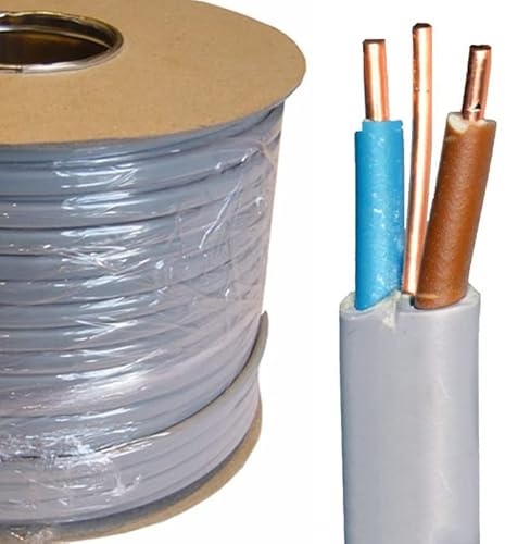 Twin and Earth 6242Y Flat Grey 1MM,1.5MM,2.5MM,4MM,6MM,10MM Electric Cable Wire Wiring T&E Lighting/Socket/Cooker (PX) (4MM, 25, meter)