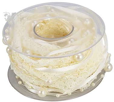 STOBOK Perlenband Mit Perlenschnur Und Satin Organzaband Beige Für Hochzeitsdeko Winter Weihnachtsbasteln Schneeflocken Dekoration Schleife