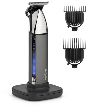 BaByliss Super-X Metal Bartrimmer, Akkubetriebener Rasierer und Trimmer für kurze Bärte, 2 Aufsätze mit 13 Längeneinstellungen, hochertiges Vollmetallgehäuse, wasserdicht, T996E