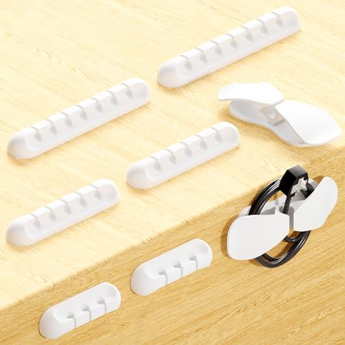 USB Cable and Appliance Cord Clips, 8 Packs White Self Adhesive Desk Cord Kitchen Cable Organizer Cable Management, Wire Holder, Cord Holder