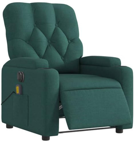 vidaXL Poltrona Massaggiante Reclinabile Elettrica Verde Scuro Tessuto, poltrona massaggiante, poltrona elettrica massaggiante, poltrona da ufficio
