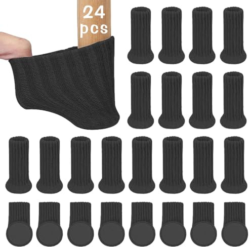 24 Stück Stuhlsocken, NETUME Hochelastisch Gestrickte Möbelsocken/Filz Stuhlbeinkappen with Filzgleiter, Antirutsch Pads Stuhlbeinschoner Ideal Bodenschoner für Möbel Stuhlbein Tisch (Schwarz)