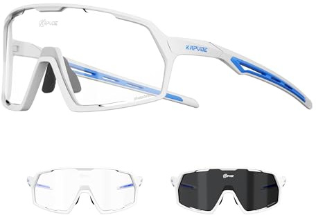 KAPVOE Fahrradbrille Selbsttönend für Herren Damen Photochrome Sport Sonnenbrille Klar Rennrad Brille Schnelle Brille MTB Radfahren Radbrille mit UV400 Schutz K160