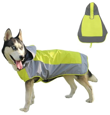 Hunderegenmantel Wasserdicht, Verstellbarer Regenmantel Hund mit Reflexstreifen und Kapuze, Regenjacke Hund für Outdoor Wandern, Regencape Hunde für Kleine, Mittelgroße und Große Hunde (Grün, XL)