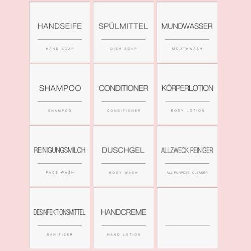 KSIWRE 12 Stück wasserdichte Etiketten für Flaschen, minimalistische Seifenspender Etiketten, Badetiketten für Handseife, Shampoo, Conditioner, Duschgel (Weiß)