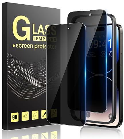 Guretok 2 Stück Sichtschutz Schutzfolie für iPhone 14 Pro 6,1 Zoll mit Rahmen, Dunkle Schutzglas für iPhone 14 Pro Privacy Glas, [Kratzfest] [9H-Härte] Anti-Spy Folie für iPhone 14 Pro