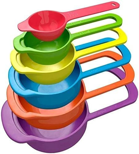 Measuring Cup and Spoon Set of 6 Food Grade Multicolor Space Saving Stackable Baking Tools