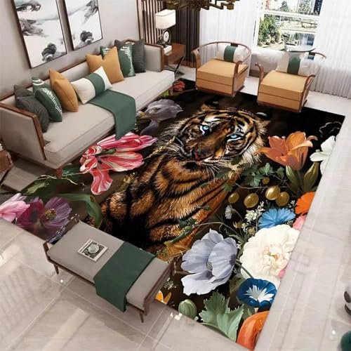 Bettvorleger 3D-Illusionsteppich Kleiner Teppich Wildtier-Tiger Teppich,Schlafzimmerteppich,Jungenteppiche Für Schlafzimmer,Wohnzimmerteppich 90 X 150 cm - Leicht Zu Reinigen-2535602849