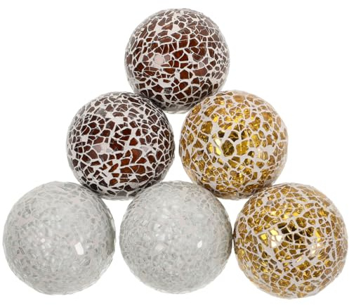Ciieeo Mosaic Glass Decorative Balls Sphere Set Versatile Decoration 6pcs Resistant to Deformation for Bowls and Vases for Interior Style and Dining Table Centrepieces