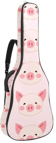 KengjuTesu 43 Zoll Akustikgitarre Softcase mit Rucksackgurt und 2 Taschen Rosa Schweinchen, keine Polsterung Rucksack Wasserdicht Oxford Tuch Bassgitarre Gigbag für Konzertgitarre, mehrfarbig,