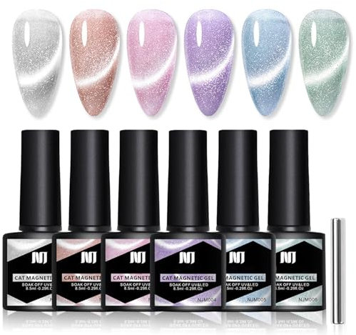 DMQ Cat Eye Gel Nail Polish Set, 6Pcs Iridescent Glitter Magnetic Gel Polish Kit with Magnet Stick, Galaxy Series 9D Pastel Crytal Nail Polish Soak-Off UV/LED Nail Art for Women Girls DIY Home