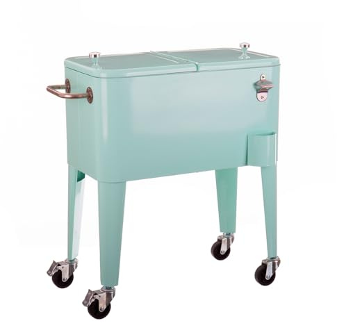 Nevera Carrito vintaje Fresh de 56 litros para terraza y Barbacoa | Nevera de exterior de acero con protección epoxi anticorrosión. Carrito auxiliar isotermo para bebidas. Para jardín o terraza