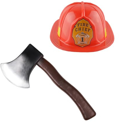 Miaija Costume de pompier 2 pièces avec casque de pompier rouge et outil de hache - Accessoire de costume d'Halloween pour adulte unisexe
