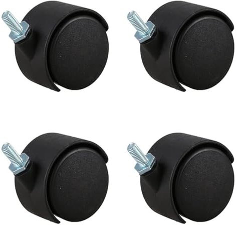 Ruote con stelo Ruote girevoli Confezione da 4 sedie da ufficio, stelo filettato da 6 mm Rotella girevole doppia da 1,5 pollici in plastica nera for ruote del carrello Magazzini