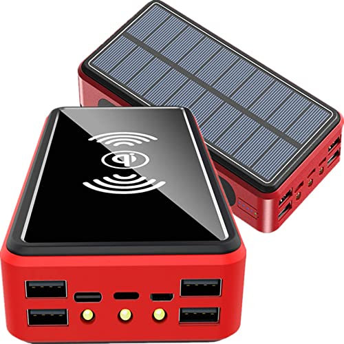 Solar Power Bank with Qi Wireless Charging - Fast Charging, Waterproof, LED Flashlight for Camping and Outdoor Adventures