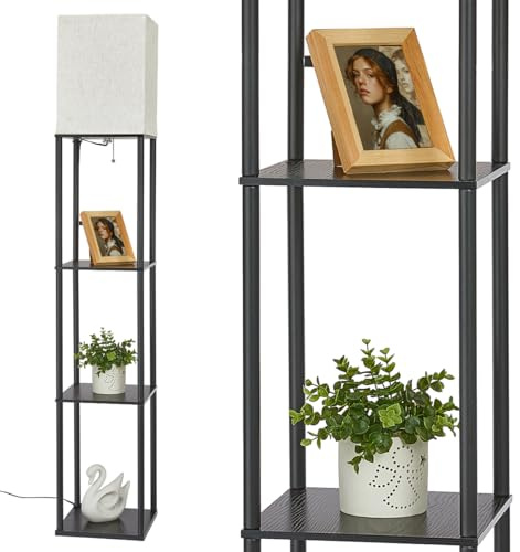 IPARTS EXPERT Lámpara de Pie Madera con Estante, LED Regulable de 3 Temperaturas de Color, Incluye E27 Bombilla, para Salón, Dormitorio y Oficina, Decoración Vintage (Negro)
