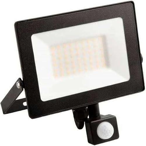 Eco Light LED Strålkastare 50W med Rörelsesensor – 4500lm, 4000K Neutralvit, IP65 Vattentät Utomhusbelysning, Slim Design, Svart