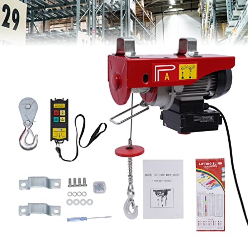 HUSPOO Elektrische Seilwinde 200kg mit 100m Funk-Fernbedienung | Einzel-/Doppelschlingen | 12m Hubhöhe mit Einzelkabel & 510W Kupfermotor für Garage, Lager, Werkstatt (230V)