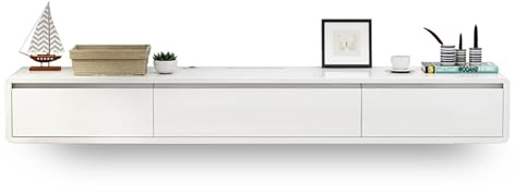 Mobile TV galleggiante – Console multimediale in legno massello con ante e cassetti Mobile TV montato a parete, facile da montare, elegante design grigio e bianco per soggiorno e camera da letto (120