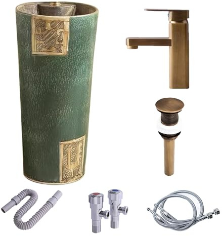 Lavandino Da Bagno Alto 32, Lavabo A Colonna Con Scarico Combinato Per Edifici Per Uffici, Multifunzionale(Set 2)