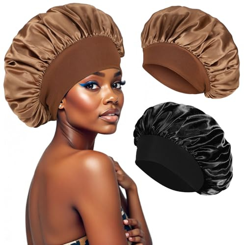 Cuffia Notte in Raso per Capelli, 2 Pezzi, Elastica, 31 Cm | Raso Morbido E Traspirante, Fascia Elastica Comoda, Per Capelli Lunghi O Corti, Uso Notte E Routine Quotidiana