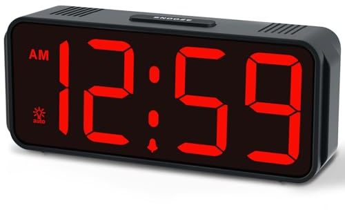 Peakeep Small Mini Battery Powered Digital Alarm Clocks for Bedrooms Bedside, Cordless Tiny Travel Portable Desk Clock, Large Numbers Auto Dimmable, LED Display 4 Dimmers, 5 Alarm Volumes