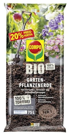 COMPO Bio Gartenpflanzerde 75 L, torffrei, 5 Wochen Nährstoffversorgung | Lockere, luftige Struktur mit hohem Humusanteil, guter Wasserhaltung und Naturdünger-Mix für kräftiges Wachstum