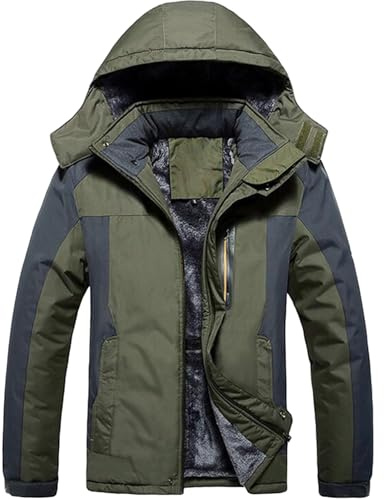 Giacca Impermeabile Invernale Uomo Calda Giubbotto Antipioggia In Pile Elegante Giacchetto Con Zip e Cappuccio Trekking Giacche SoftshellCasual Giacconi Aviatore Da Lavoro Inverno Verde militare XL