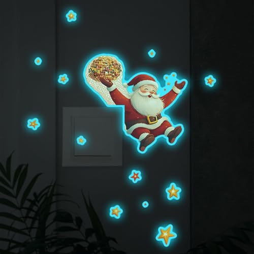 KASESSS 2Piezas Protector Pared Interruptor Luz Pegatinas Navideñas, Pegatinas para Interruptores, Diseño de Papá Noel en Estilo Caricatura luminosas, Pegatina de Interruptores para Salón Dormitorio