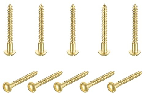 QUARKZMAN 10 Stk Messingschrauben M4 x 40mm Selbstschneidend Gold | Massiver Schlitz Rundkopf Holzschrauben, Für Möbel Reparatur Bilderrahmen Trockenbau Haushaltsgeräte