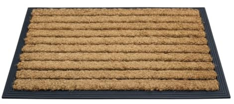 Milosc Natural Thick Stripe Coir Outdoor Door Mat, Heavy Duty Dirt Trapper, Brown Stripe Pattern, Durable Shoe Scraper for Front and Back Doors, Size 40x60 cm